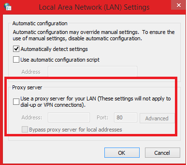 Make sure that evverything under Proxy Server is unchecked