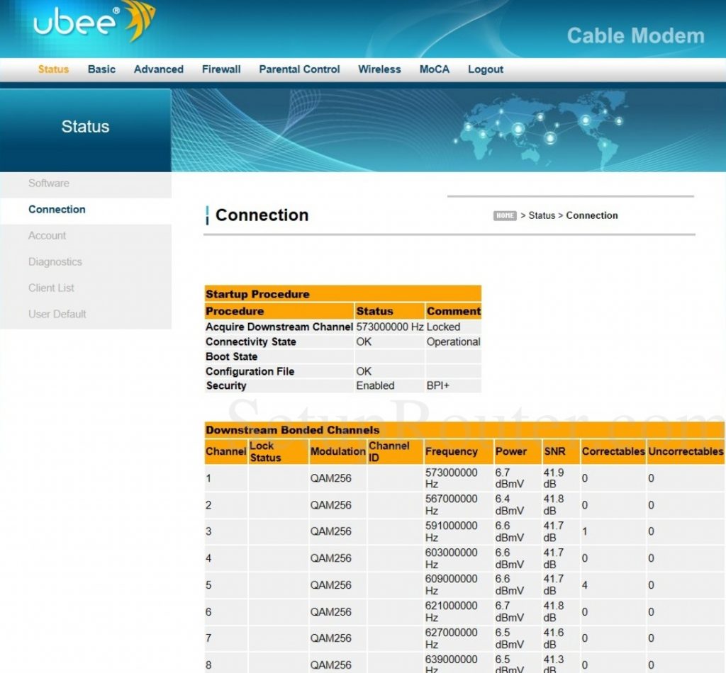 Ubee router web interface